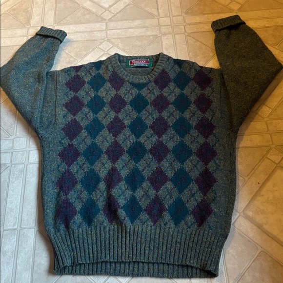 SHANNON Traders Men's Vintage Checked argyle Crew Neck Pullover Sweater Size m - Picture 1 of 4